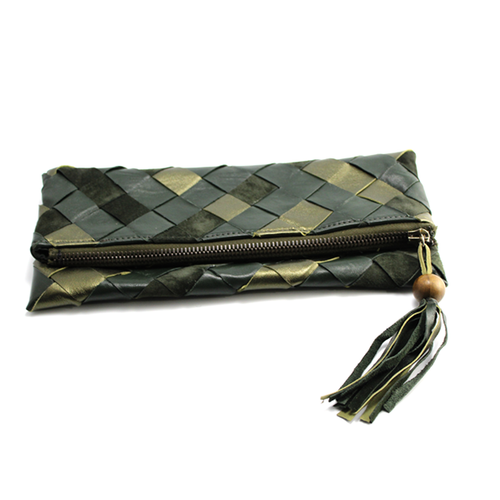 Casual Olive Green Leather Clutch