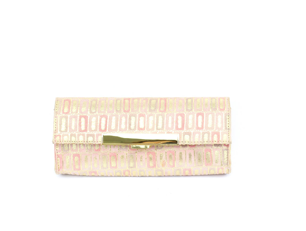 Leather Clutch Retro Print Gold and Pastel tones