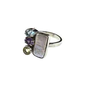 pearl amethyst topaz sterling silver ring