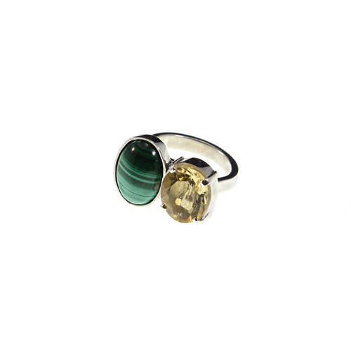 Sterling Silver Citrine and Malachite Ring 