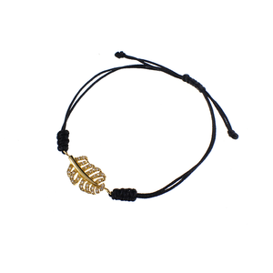 Black Cord Bracelet with Leaf Charm