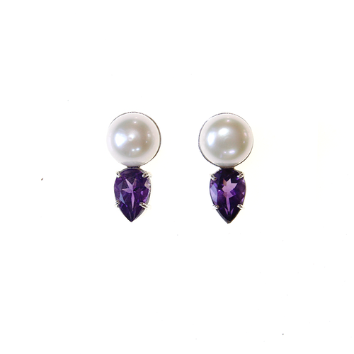 Pearl and amethyst sterling silver earrings
