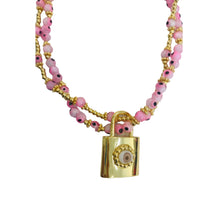 Load image into Gallery viewer, Pink necklace with padlock and little eyes
